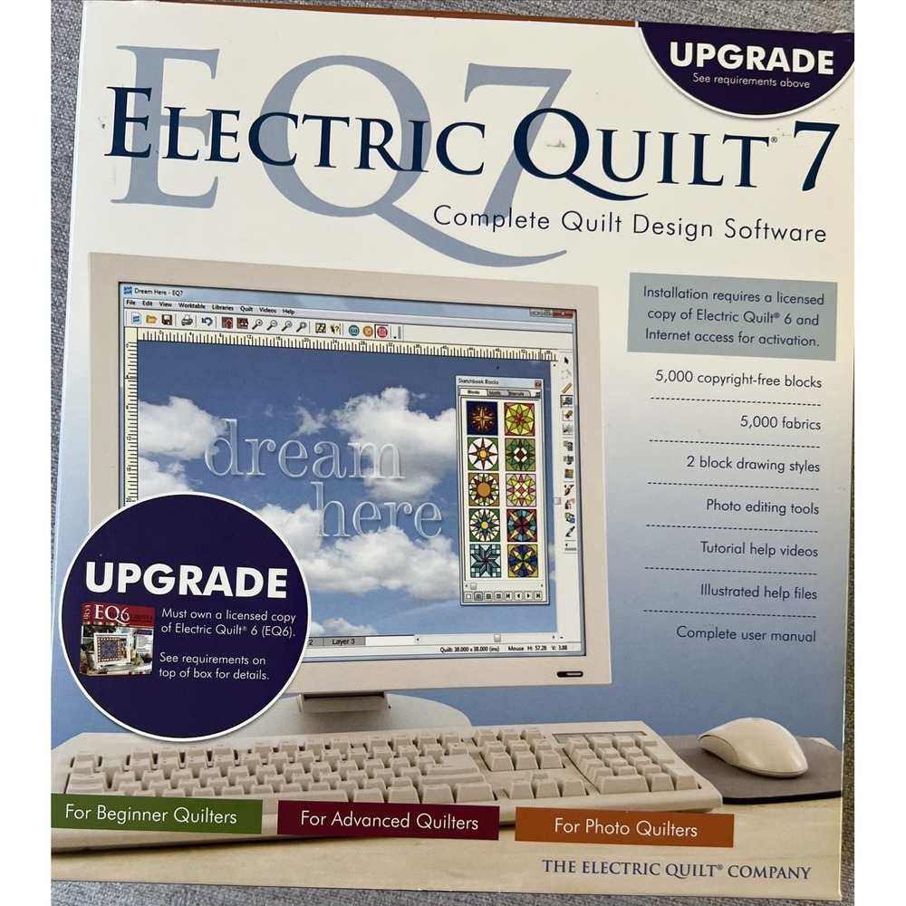 Electric Quilt 7 Upgrade Windows XP New In Opened Box. CD Never Removed. 2010